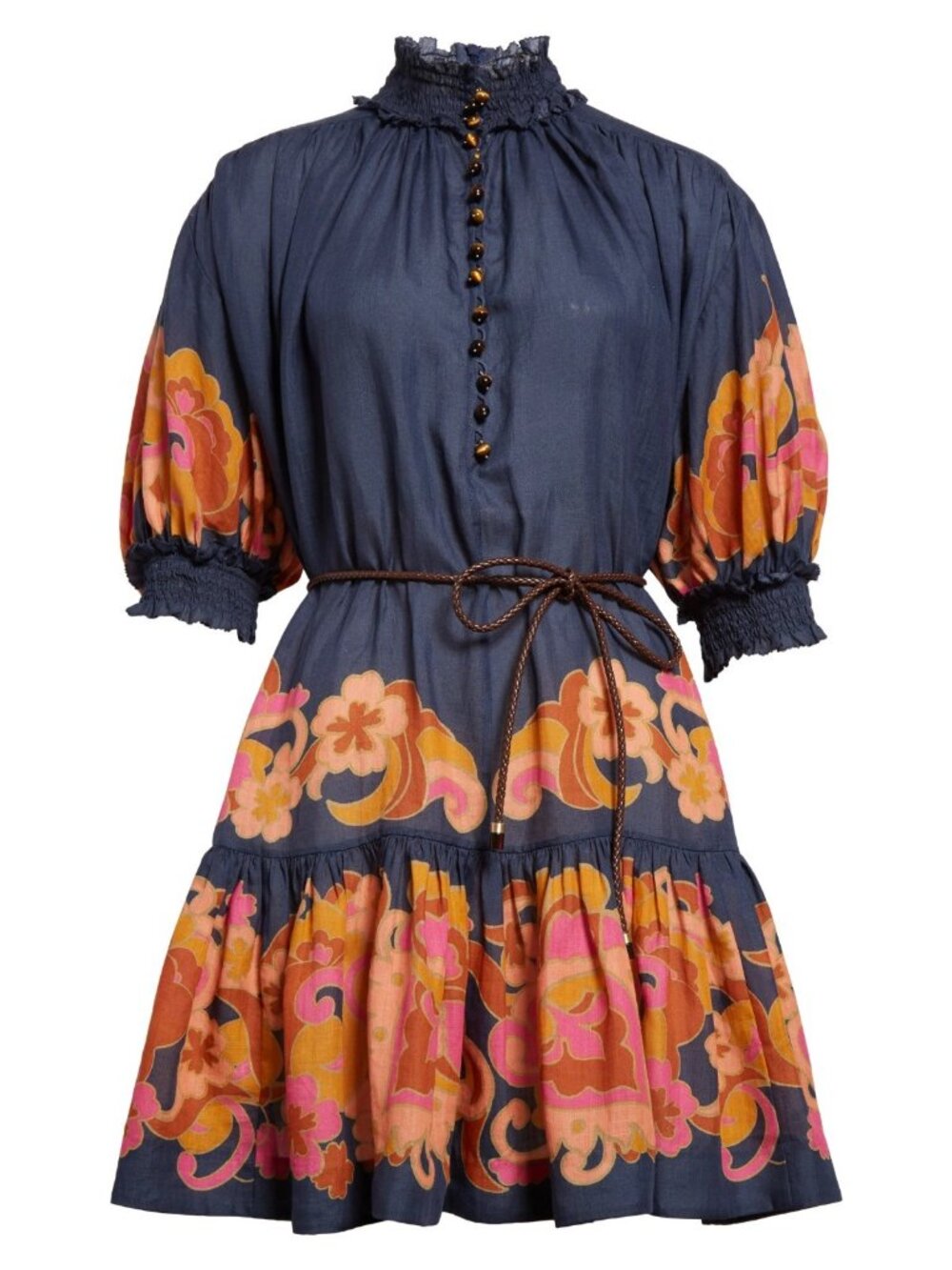 Zimmermann Acadian Paisley Belted Minidress Navy Paisley Sz 3 US 10 - Picture 4 of 6